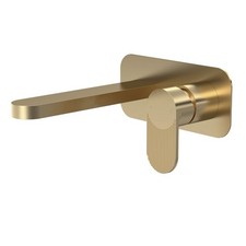 Image of Nuie Cyprus Fluted 2-Hole Wall Mounted Basin Mixer Tap with Plate Brushed Brass