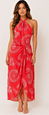 Andres Otalora Orange Halter Maxi Dress,  12 100% Cotton Resort Rent the Runway