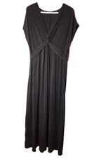 Lands End Black Cross Knot Bust Cap Sleeve Maxi Cotton Blend Dress LG 14-16 Tall