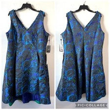 Adrianna Papell Ruffle Jacquard Dress Blue Multi 18W