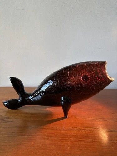 Vintage Winslow Anderson Blenko Crackle Glass Amethyst Or Black Fish 16” As Is