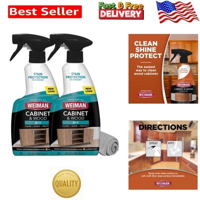 Natural Wood & Cabinet Cleaner - 16oz 2-Pack with Microfiber Towel, Almond Scent