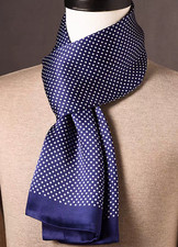 100 Silk mulberry Scarf men women neckerchief Wrap Polka Dot navy blue MY116