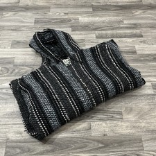Baja Joe Hoodie Poncho XL Black Gray Woven Drug Rug Festival Sweater