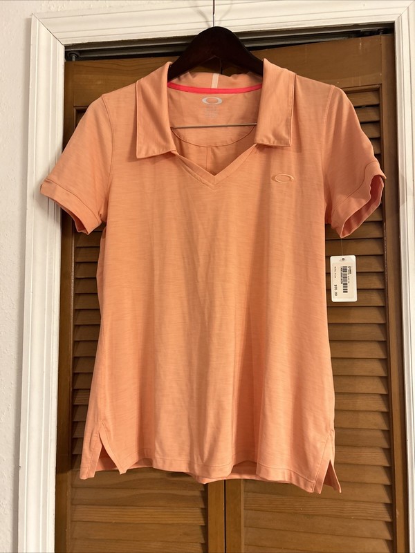Oakley Women's Size L Orange Short Sleeve Golf Club Polo $55 NWT