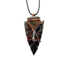 Obsidian Arrowhead Pendant Necklace Copper Gemstone EMF Scalar Crystal Jewellery
