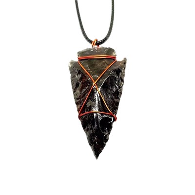 Obsidian Pfeilspitze Anhänger Halskette Kupfer Edelstein EMF Skalar Kristall Schmuck