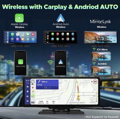 Schermo autoradio wireless Apple CarPlay e Android con cruscotto e telecamere di backup - Foto 2 di 7