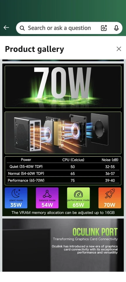 GMKtec Mini PC Gaming, M7 AMD Ryzen 7 PRO 6850H (8C/16T 4.70Ghz) Dual NIC LAN... - Image 3 of 4