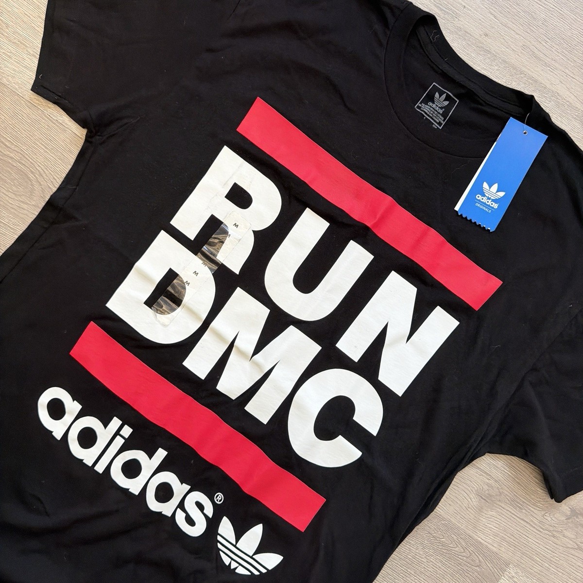 Adidas Run DMC T Shirt Mens Medium Black Graphic Logo Hip Hop Tee 