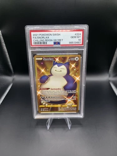 PSA 10 GEM MT Snorlax Secret Rare Gold 224/198 Pokemon Chilling Reign