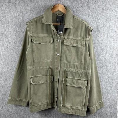Denim Co Chore Utility Work Jacket Unisex Small Khaki Green 100% Cotton BNWT