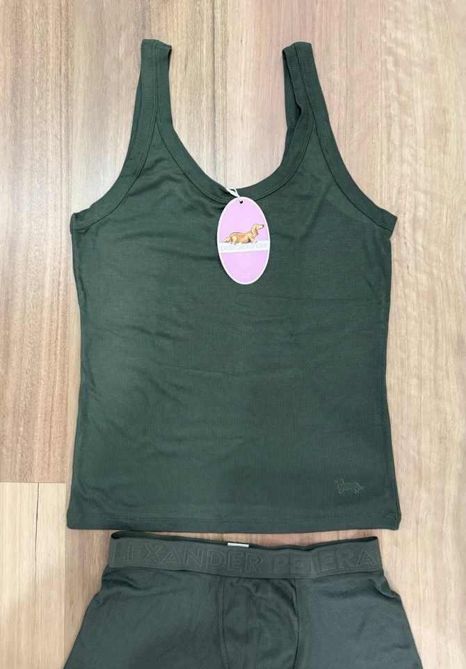 Peter Alexander Olive Green Khaki Rib Cami Tank & Boyshort Pj Set RP$99.95 Large - image 2 of 4