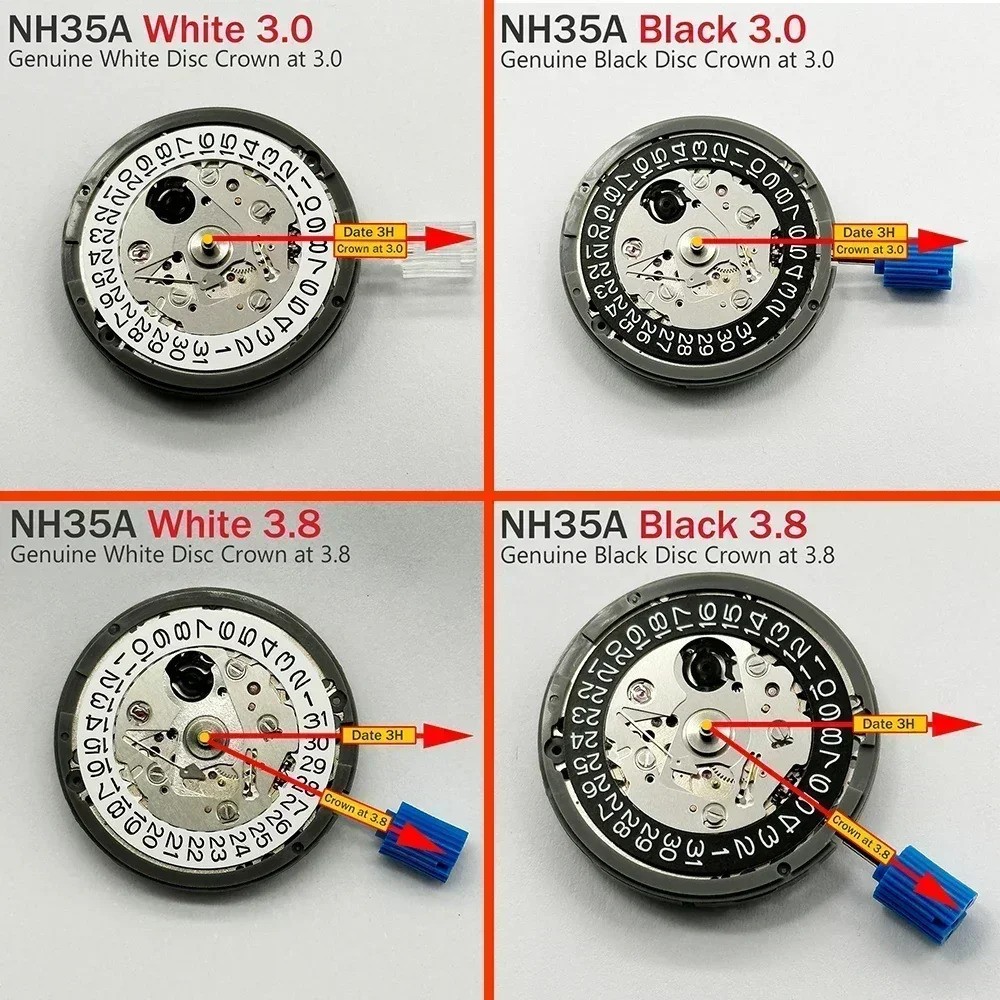 SEIKO NH35 NH35A Automatic Watch Movement Date 3H White/Black Disc