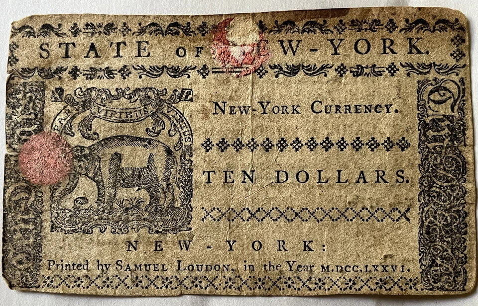 NY-205 "ELEPHANT " Note $10 August 13, 1776 New York Colonial Currency - Image 2 of 2