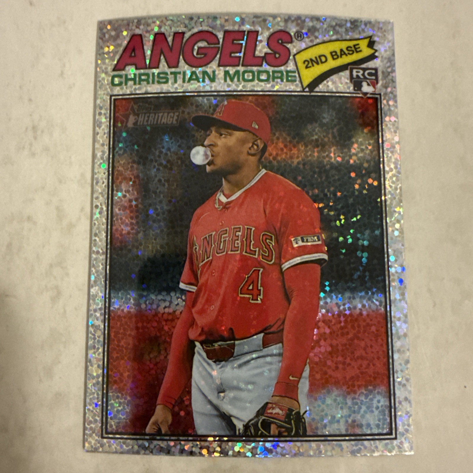 2026 Topps Heritage -Christian Moore Chrome Silver Sparkle RC #249 - Angel