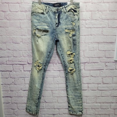 NEW Rue21 Acid Washed Slim Fit Denim Jeans Mens 34x34 Distressed Biker Grunge