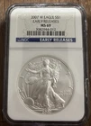 2007  W  NGC MS 69 Early Releases Burnished American Silver Eagle 1 oz Silver