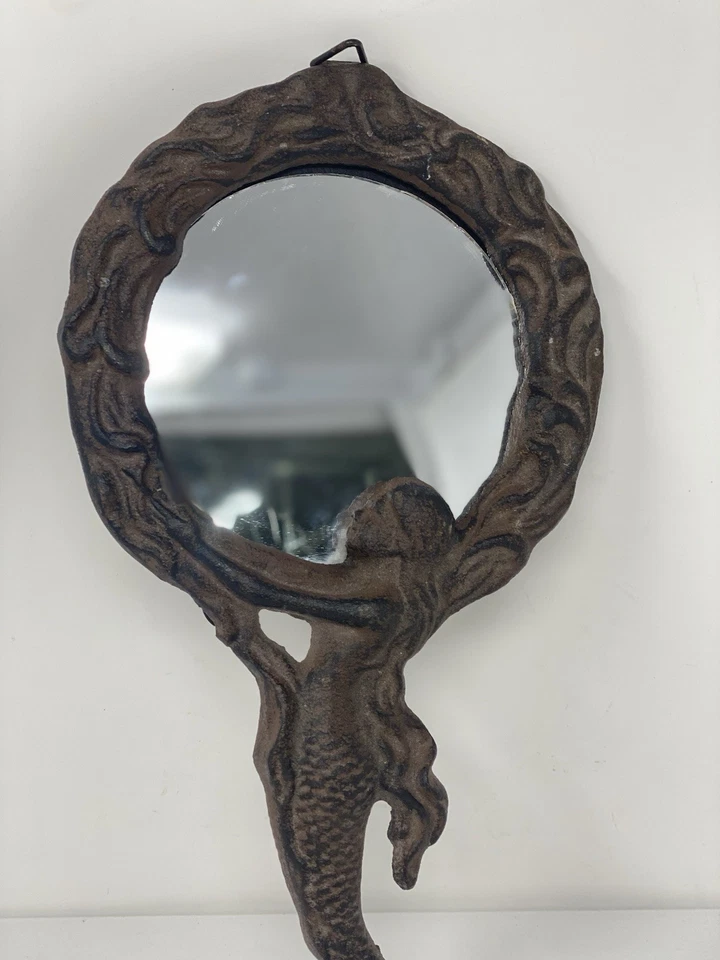 Espelho Mermaid Coastal Náutico Ferro Fundido Decoração de Parede Mão Marrom/Bronze 12 Polegadas - Imagem 3 de 4