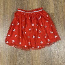 Cat Jack Girls Red Tulle Skirt Hearts Silver Glitter Lined Size 10/12