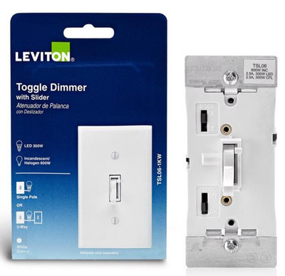 Leviton Toggle Slide Dimmer Switch for Dimmable LED, Halogen Bulbs - White