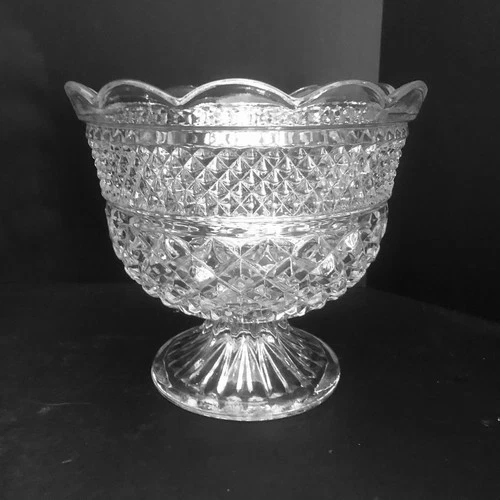 Anchor Hocking Wexford Clear Pressed Glass Trifle Compote Pedestal Bowl  Large