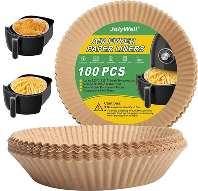 Air Fryer Paper Liner, Unbleached & Biodegradable Material, Disposable Non-Stick