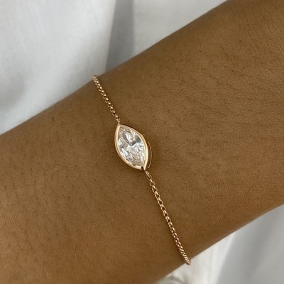 0.8ct F/VS2 Marquise Cut Lab Created Diamond Rose Gold Chain Bracelet Certified