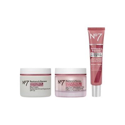 No7 Restore & Renew Face & Neck Multi Action Skincare System - SPF 30 Day Cre...