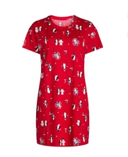 JOYSPUN Women’s 2X-3X Penguin Sleepshirt Short Sleeve Pajama Shirt • Red Pepper