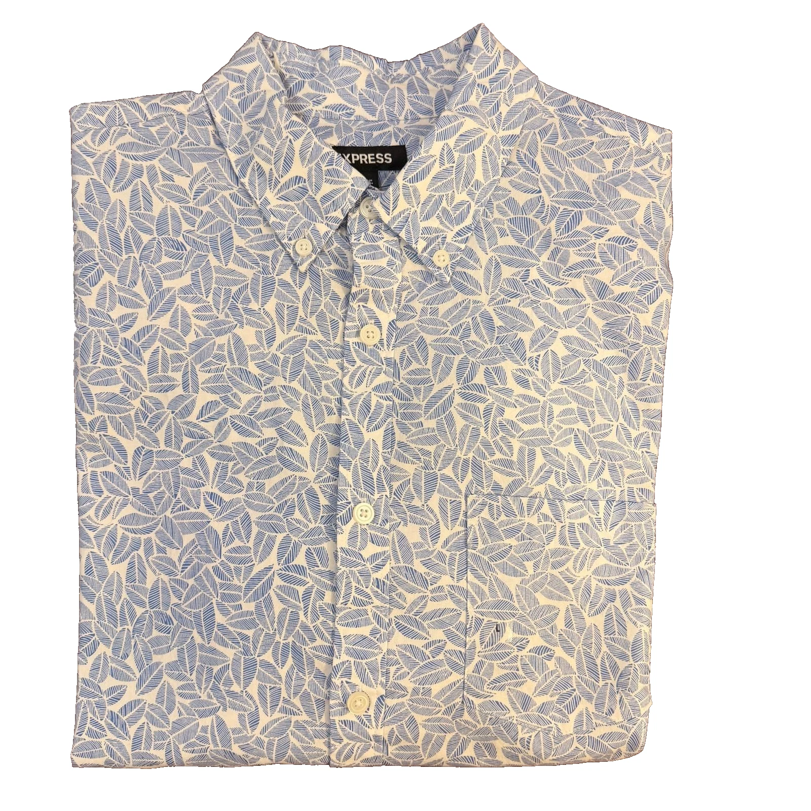 Express Shirt Mens L Navy Blue & White Floral Button Down Long Sleeve Retro NEW