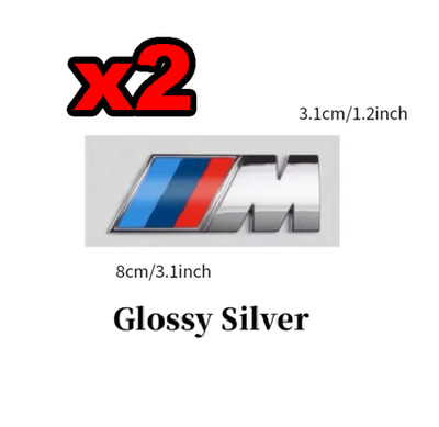2x BMW Metal Badge M Performance Silver grill trunk Sticker Emblem Sport Power
