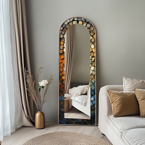 Rustic Arched Mirror – Mosaic Floor Mirror - Picture 11 of 12