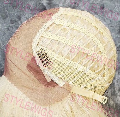 Peluca rubia clara larga ondulada segura al calor encaje frontal/parte superior mezcla cabello humano EVEC 613 - Imagen 7 de 7