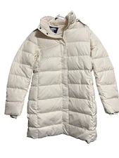 Lands End Hyper Dry 600 Fill Down Jacket Parka Womens Medium Faux Fur NWT Ivory