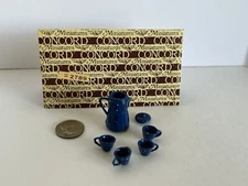 Concord Miniatures Dollhouse 2789 Dark Blue Enamel Wear Coffee Pot & Mug Set NIP