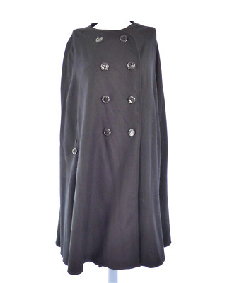 Burberry Cape Mantel Kaschmir Merinowolle Schwarz Zweireiher Designer UK 10