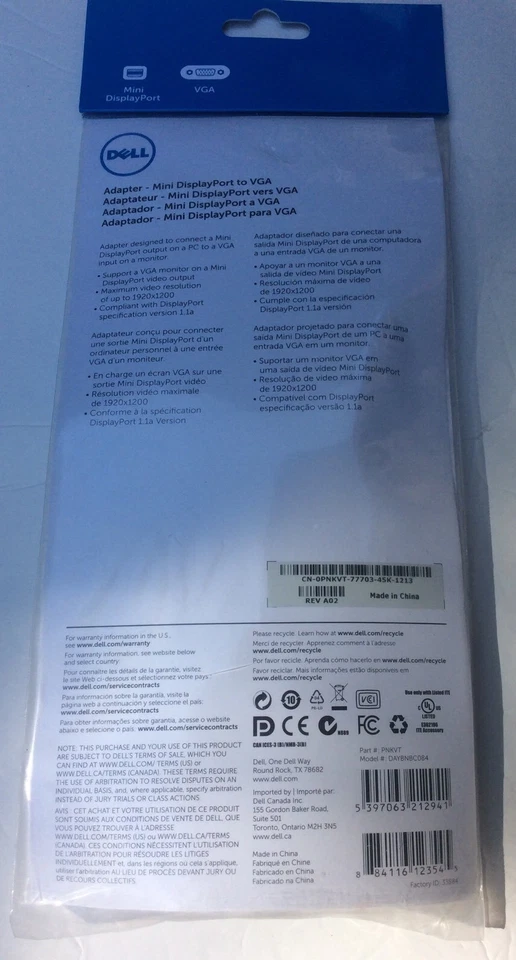 BRAND New Genuine Dell Mini Display Port to VGA Adapter Free Shipping PNKVT - Image 2 of 2