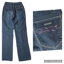 Vintage 70s 80s Gitano Purple Embroidered Pocket High Waist Mom Jeans Sz 10 26"W