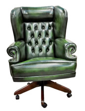 Chaise de bureau Chesterfield modèle chaise pivotante cuir vert ancien