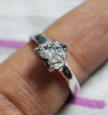 1.20 cts natural Gray Heart raw diamond ring, rough diamond sterling silver ring