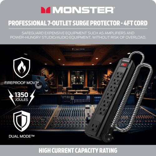 Monster 8000 Pro MI 7-Outlet Surge Protector Power Strip, 1350 Joule, 4 ft Cord - Picture 3 of 11