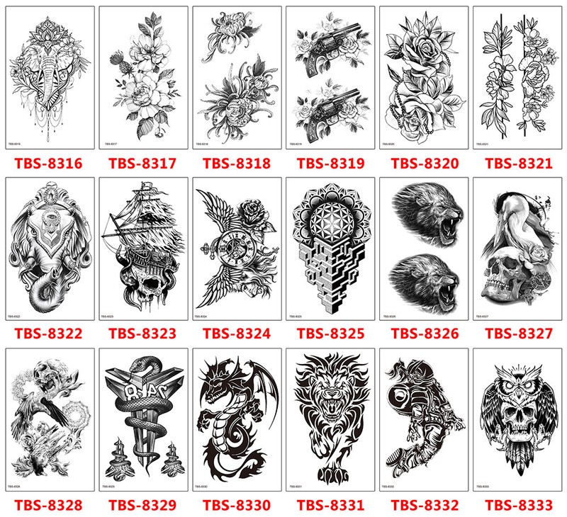 8 Sheets Temporary Tattoos Body Arm Tattoo Sticker Half Sleeve Fake Waterproof 