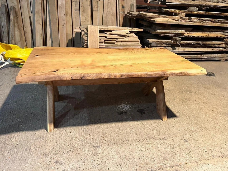 Solid Oak Dining/Kitchen/Garden Table Waney Live Edge Slab Handmade Farmhouse - Image 2 of 4