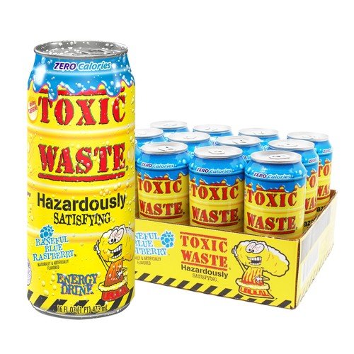 Toxic Waste Energy Drink - Baneful Blue Raspberry - 160mg 16 Fl Oz (12 ...