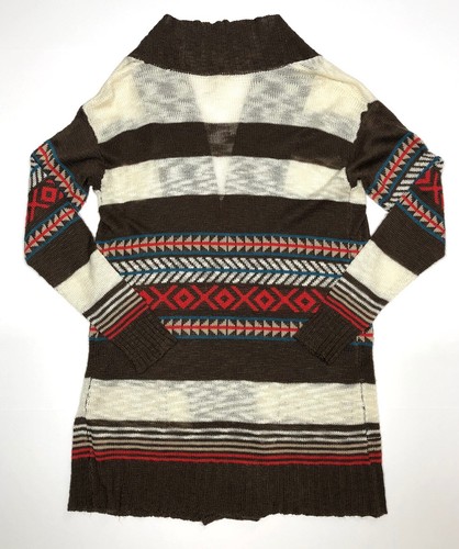 Women’s Sweater Cardigan Stipe Brown Cream Aztec Boho Small - Picture 9 of 10