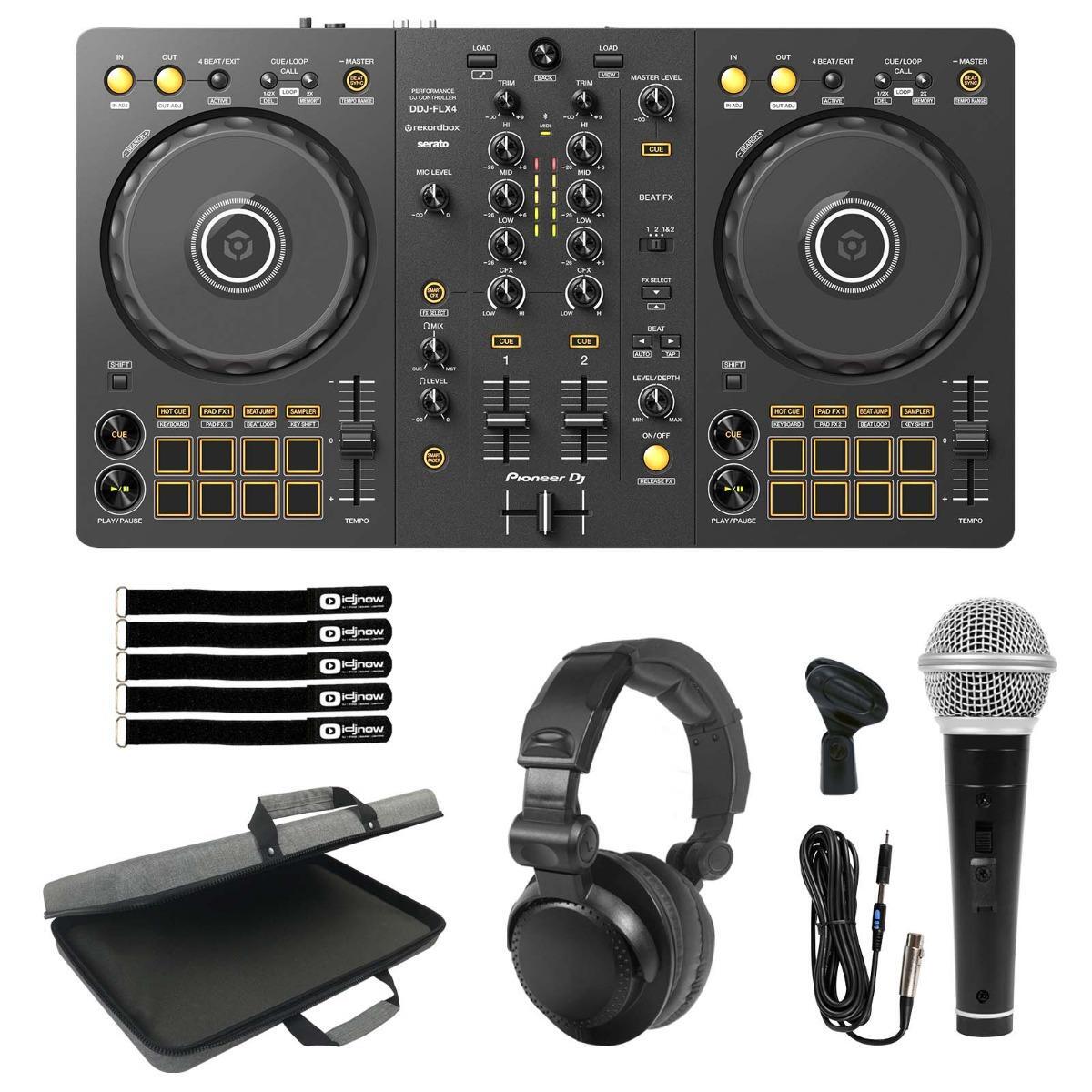 Pioneer DDJ-FLX4 2-Channel Serato Rekordbox DJ Controller w Mic Headphones Case