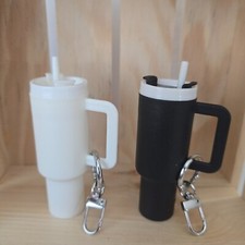 Set of 2 Mini "Stanley Style" Tumbler Keychain Chapstick Holders, Black  White