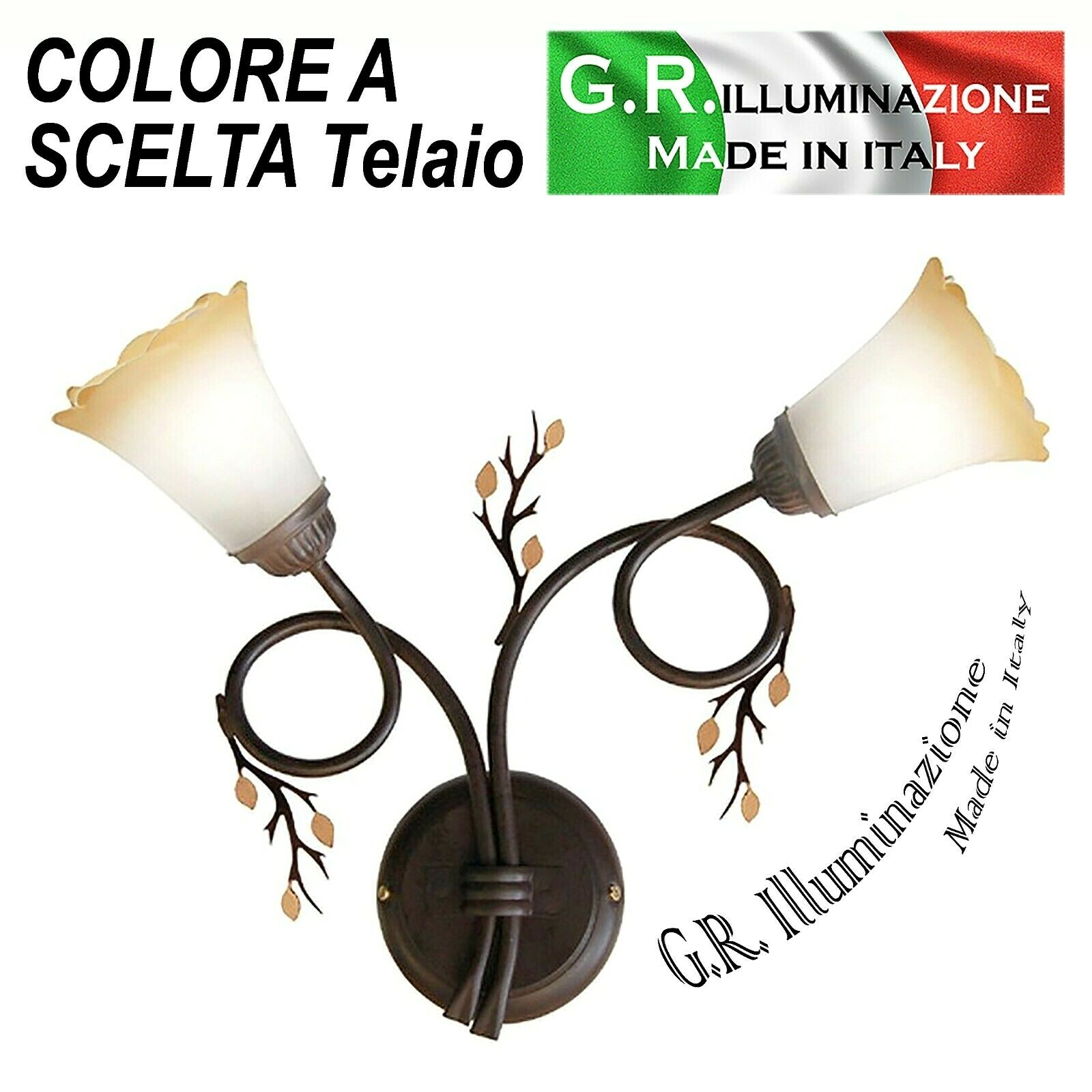 Applique Ferro Battuto Moderno 2 Luci Bianco Brunito Flower | Lampada Parete
