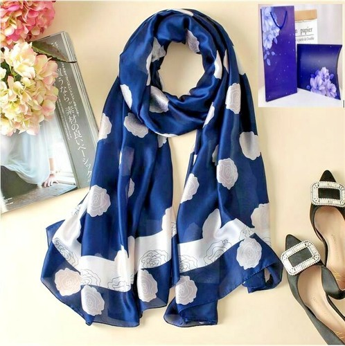 Floral Silk Scarves 180x90cm Long Shawl Fashion Wraps Neck Head Scarves Flower - Picture 20 of 37